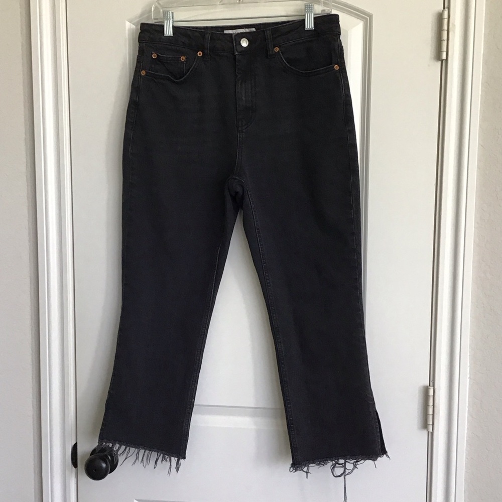 Topshop Charcoal Frayed Ankle Jeans